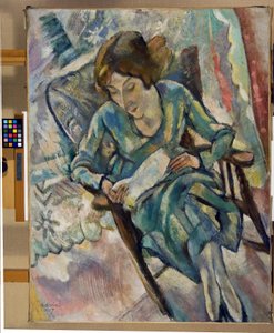 Menina na leitura verde, 1917 de Jules Pascin