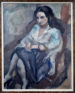 Retrato de Andree. Retrato de uma mulher sentada. Pintura de Jules Pascin (1885-1930) de Jules Pascin