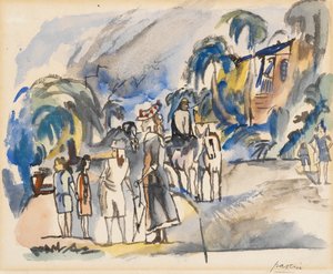 Paisagem do sul com a mãe e as crianças (wc no papel) de Jules Pascin