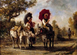 La promenade a burro Pintura de Jules Veyrassat (1828-1893) Colecção privada do século XIX