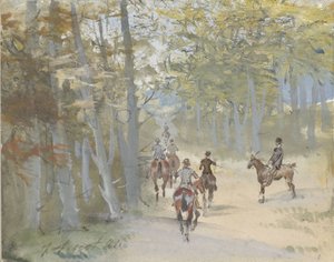 Paisagem florestal com cavaleiros de Jules baron Finot