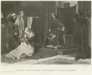 Baldwin da Machadinha administrando justiça em Flandres (gravura) de Juliaan de Vriendt