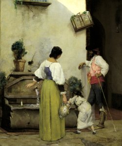 No bebedouro de água, 1876-1877. de Julian Alden Weir
