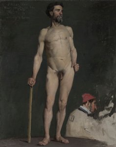 Estudo de um nu masculino apoiado em um bastão