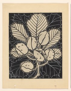 Folha de uma castanha com frutos de Julie de Graag (signed by artist)