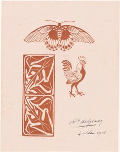 Borboleta, galo e folhagem de Julie de Graag (signed by artist)