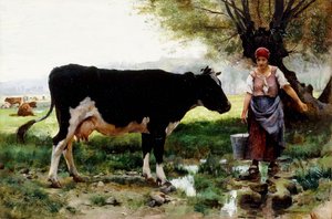 Uma Leiteira com sua vaca, de Julien Dupre