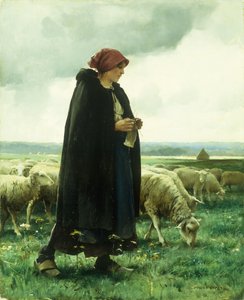 Uma pastora com seu rebanho de Julien Dupre