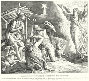 Anunciação do Nascimento de Cristo aos Pastores (gravura) de Julius (after) Schnorr von Carolsfeld
