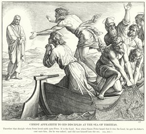 Cristo Aparece aos seus Discípulos no Mar de Tiberíades (gravura) de Julius (after) Schnorr von Carolsfeld