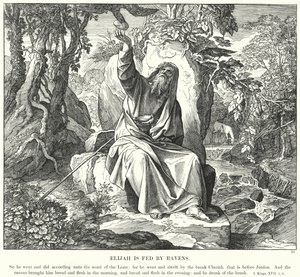 Elijah é alimentado por Ravens (gravura) de Julius (after) Schnorr von Carolsfeld
