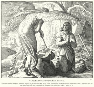 O Presente de Gideon Consumido pelo Fogo (gravura) de Julius (after) Schnorr von Carolsfeld