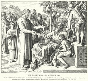 Deus Magnifica e Abençoa Jó (gravura) de Julius (after) Schnorr von Carolsfeld