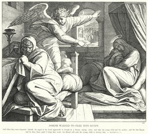 José advertiu para fugir para o Egito (gravura) de Julius (after) Schnorr von Carolsfeld