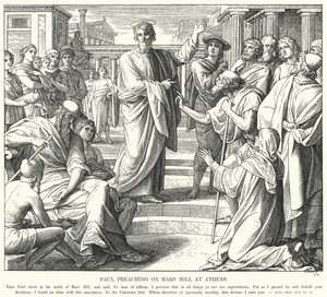 Paulo Pregando na Colina de Marte em Atenas (gravura) de Julius (after) Schnorr von Carolsfeld