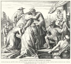 Paul Taking Leave of the Elders of Ephesus (gravura) de Julius (after) Schnorr von Carolsfeld