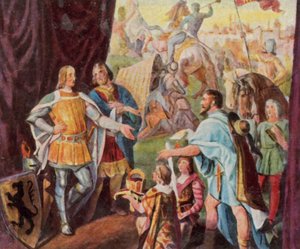Rudolf de Habsburgo recebe a notícia da sua eleição como rei alemão de Julius (after) Schnorr von Carolsfeld