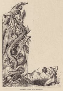 O combate de Siegfried com o dragão (gravura) de Julius (after) Schnorr von Carolsfeld