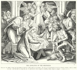 A Adoração dos Pastores (gravura) de Julius (after) Schnorr von Carolsfeld