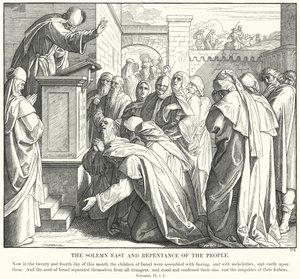 O Solene Rápido e Arrependimento do Povo (gravura) de Julius (after) Schnorr von Carolsfeld