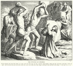 O Apedrejamento de Estevão (gravura) de Julius (after) Schnorr von Carolsfeld