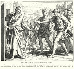 Dois homens cegos são restaurados à vista (gravura) de Julius (after) Schnorr von Carolsfeld