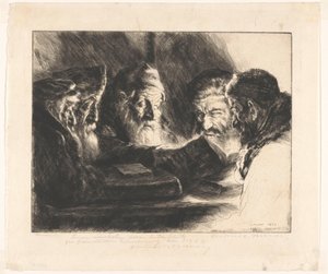 Cinco homens judeus lendo de Julius C. Turner (signed by artist)