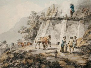 Um forno de cal (aguarela sobre papel) de Julius Caesar Ibbetson
