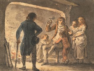 O fogo na lareira, o pai conta a história aos seus filhos de Julius Caesar Ibbetson