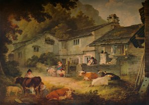 Cenário da casa de campo com gado, em Ambleside, 1803 de Julius Caesar Ibbetson