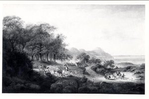 Vista Distante de Anglesea (óleo sobre tela) (impressão a preto e branco) de Julius Caesar Ibbetson