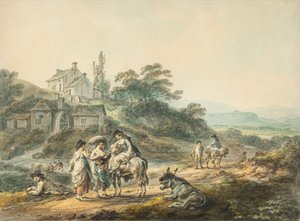 Figuras num caminho junto a um moinho de Julius Caesar Ibbetson