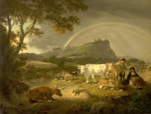 Paisagem, Castelo de Beeston, Cheshire e Arco-Íris, 1793 de Julius Caesar Ibbetson