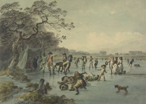 Patinando em Hyde Park, c.1785 (caneta, tinta e papel higiênico) de Julius Caesar Ibbetson