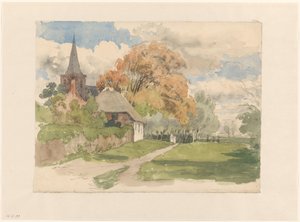 Jarda perto de uma igreja da aldeia de Julius Jacobus van de Sande Bakhuyzen