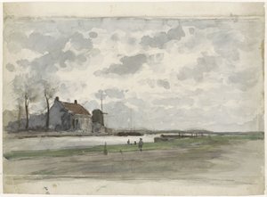 Velejar com um moinho de Julius Jacobus van de Sande Bakhuyzen