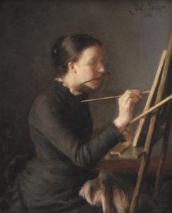 A pintora Agnes Paulsen, irmã do artista, em seu cavalete