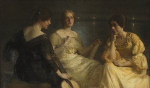 Mulheres jovens. Da esquerda: Karen Bramsen; a esposa do artista, Esther, filha de Lange; Johanne Munch-Petersen.