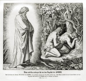 Adão e Eva escondem a sua nudez, Génesis de Julius Schnorr von Carolsfeld