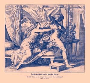 José recusa-se a deitar-se com Potiphar, Gênesis de Julius Schnorr von Carolsfeld