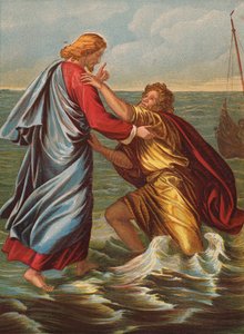 Pedro a caminhar sobre o mar (litografia a cores) de Julius Schnorr von Carolsfeld