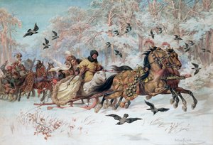 Olenka e Kmicic em um trenó, 1885