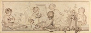 Seis Putti com Flores e Frutas e Atributos da Arte do Desenho de Jurriaan Andriessen (signed by artist)