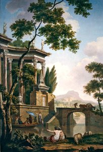 Paisagem arcadiana com um monumento funerário (óleo sobre tecido)
