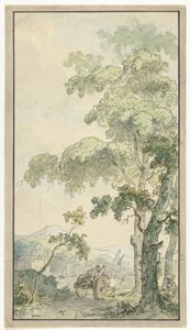 Desenho para papel de parede do quarto mostrando a paisagem com carrinho de Jurriaan Andriessen
