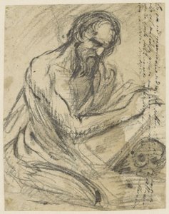 H. Hieronymus, escrevendo em um livro que ele segura sobre uma caveira de Jusepe de Ribera