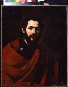 O Apóstolo São Tiago Maior (Apóstolo São Tiago, o Grande). Retrato de Jacques de Zebedeu, um dos doze discípulos de Cristo. Pintura de José de Ribera chamado il Spagnoletto ""o espanhol"" (1591-1652). Óleo sobre tela. Arte espanhola, estilo barroco. R de Jusepe de Ribera