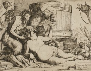Silenus na cuba de vinho de Jusepe de Ribera