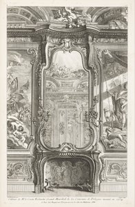 Gabinete do Sr. Conde Bielenski Grande Marechal da Coroa da Polônia executado em 1734; Chiminée com vidro, com parte dos painéis de suporte e pinturas de cada lado, 1ª Placa de Juste Aurèle Meissonnier