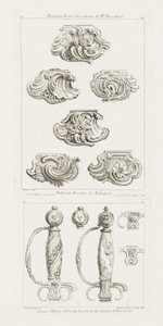 Guardas de Espadas Douradas para os Presentes do Casamento do Rei em 1725 Punho de Espada em Honra ao Casamento do Rei em 1725, pl. 52 na Obra de Juste-Aurele Meissonnier de Juste Aurèle Meissonnier